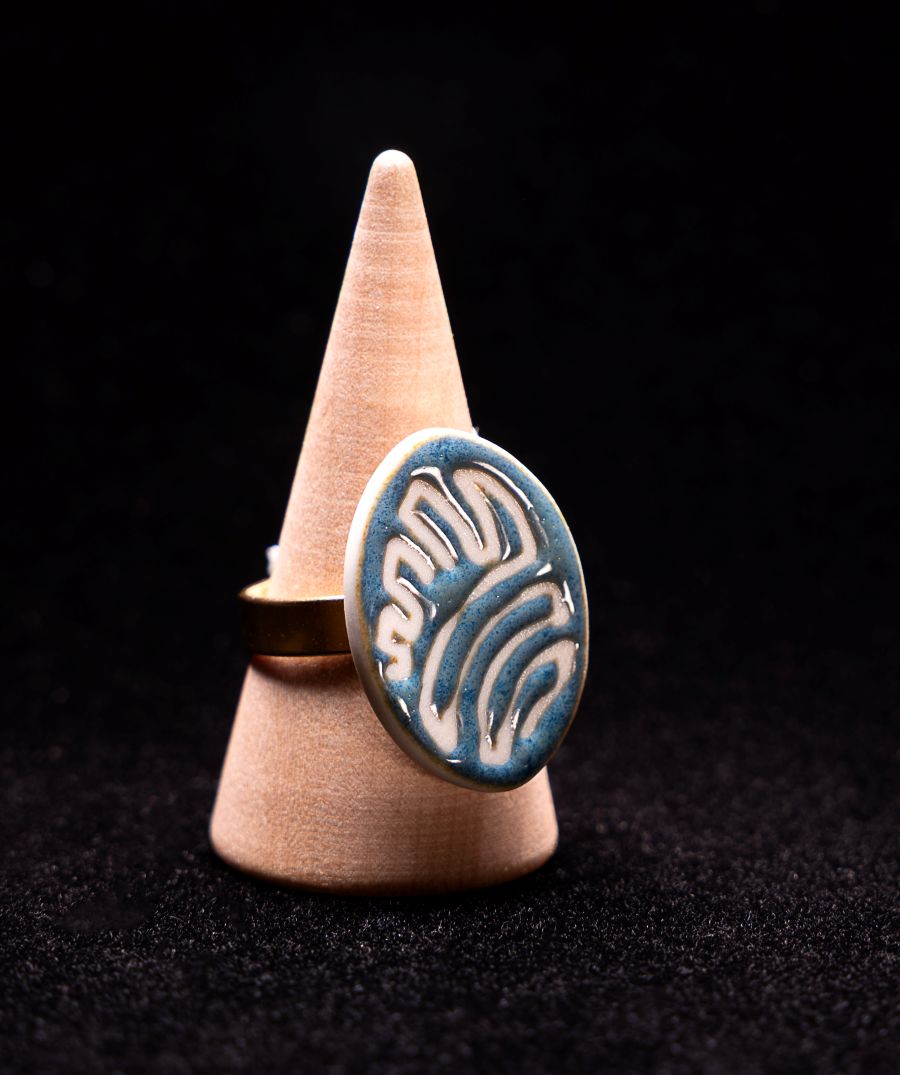 bague porcelaine KORY gravée turquoise